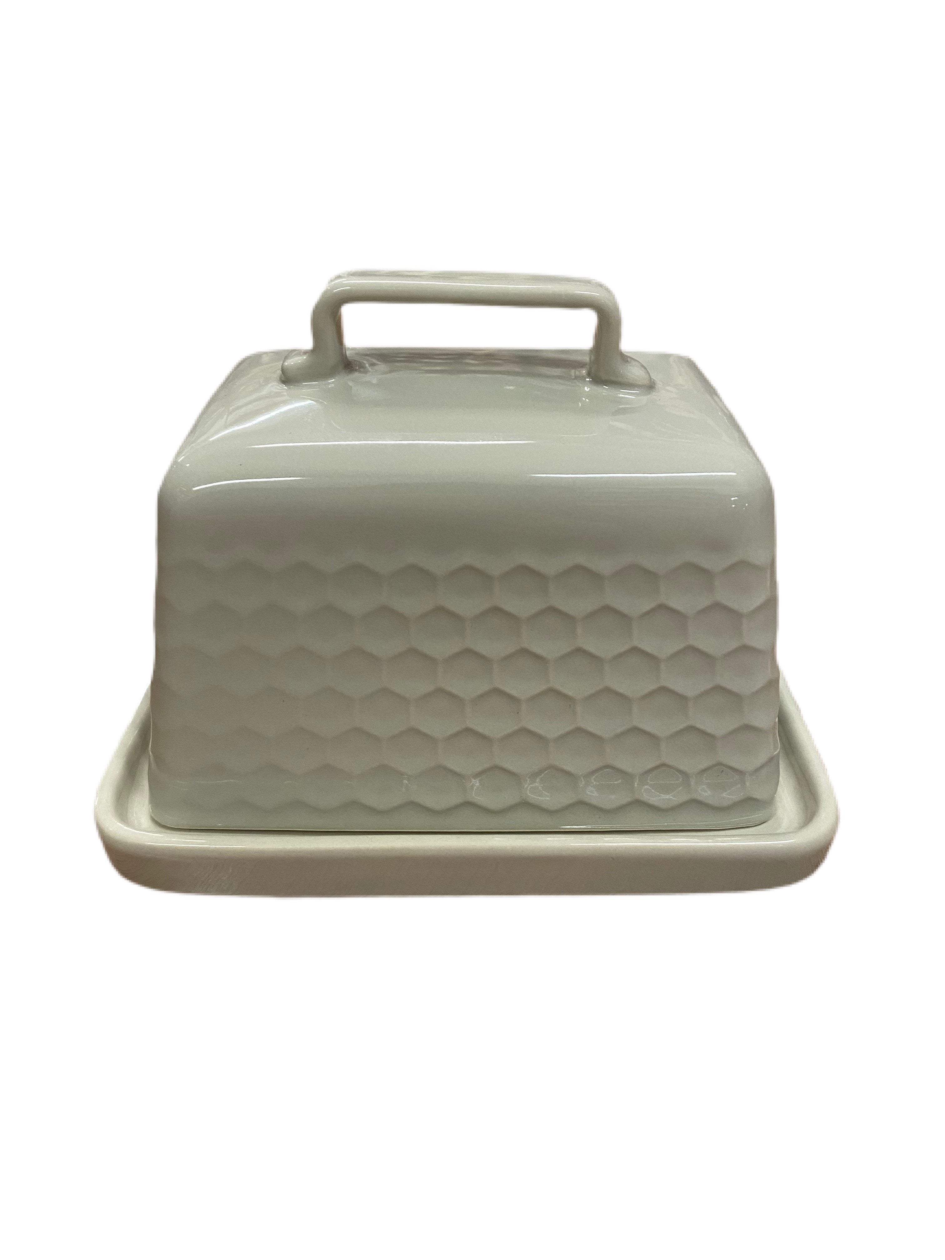 Kitchen Pantry – Honeycomb Design Butter Dish  – French Grey - Kate's Cupboard