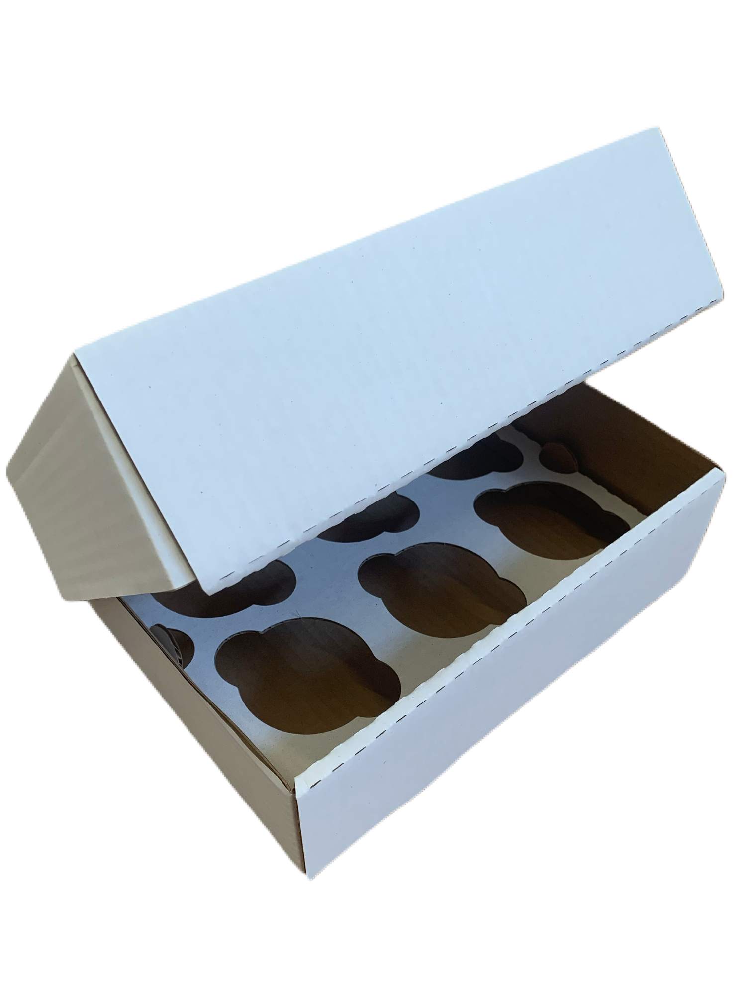 6 Cavity White Cupcake Corrugated Box and Divider 3" Deep - The Cooks Cupboard Ltd