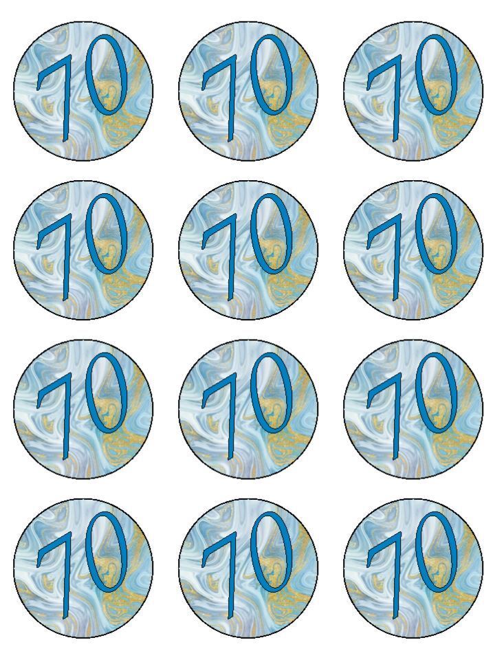 Age 70 70th Birthday Celebration Blue Marble Edible Printed Cupcake Toppers Icing Sheet of 12 Toppers
