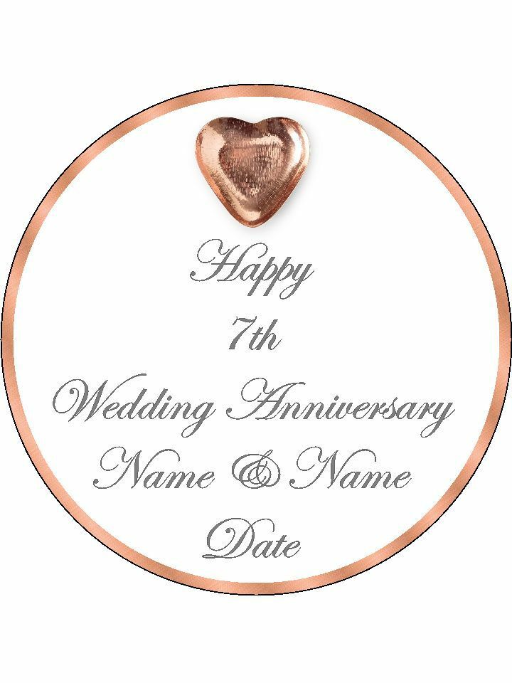 7th Copper Wedding Anniversary Personalised Edible Cake Topper Round Icing Sheet - The Cooks Cupboard Ltd