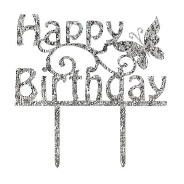 Happy Birthday Cake Topper Butterfly Silver Sparkle by Cake Star - The Cooks Cupboard Ltd
