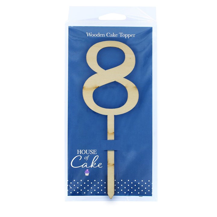 Wooden Number Cake Pic Instant Numeral Topper - 8 - The Cooks Cupboard Ltd