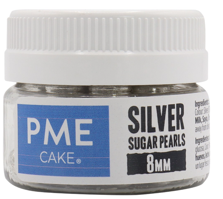 PME Silver Edible Sugar Pearls Sprinkles - 8mm