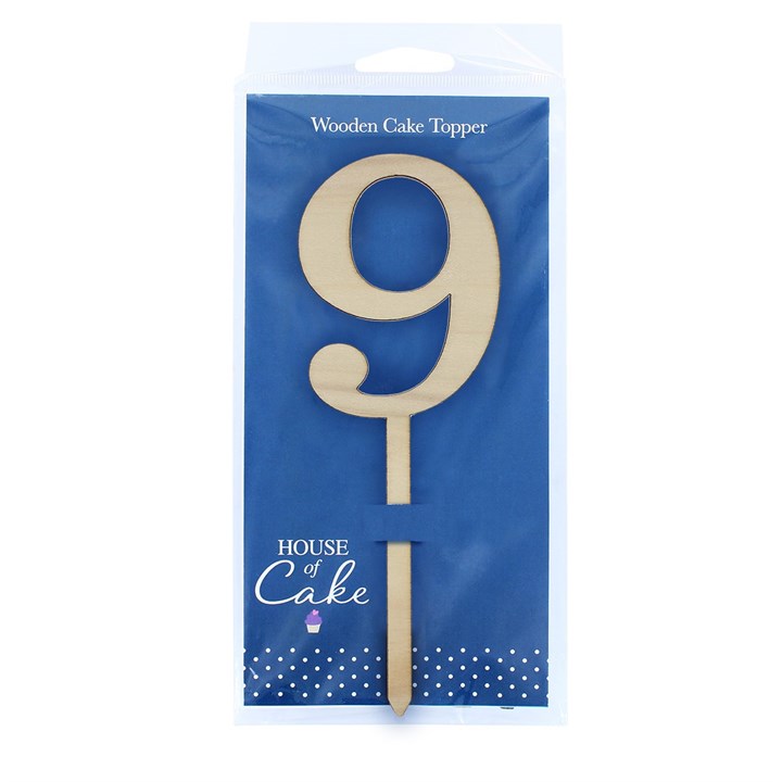 Wooden Number Cake Pic Instant Numeral Topper - 9 - The Cooks Cupboard Ltd