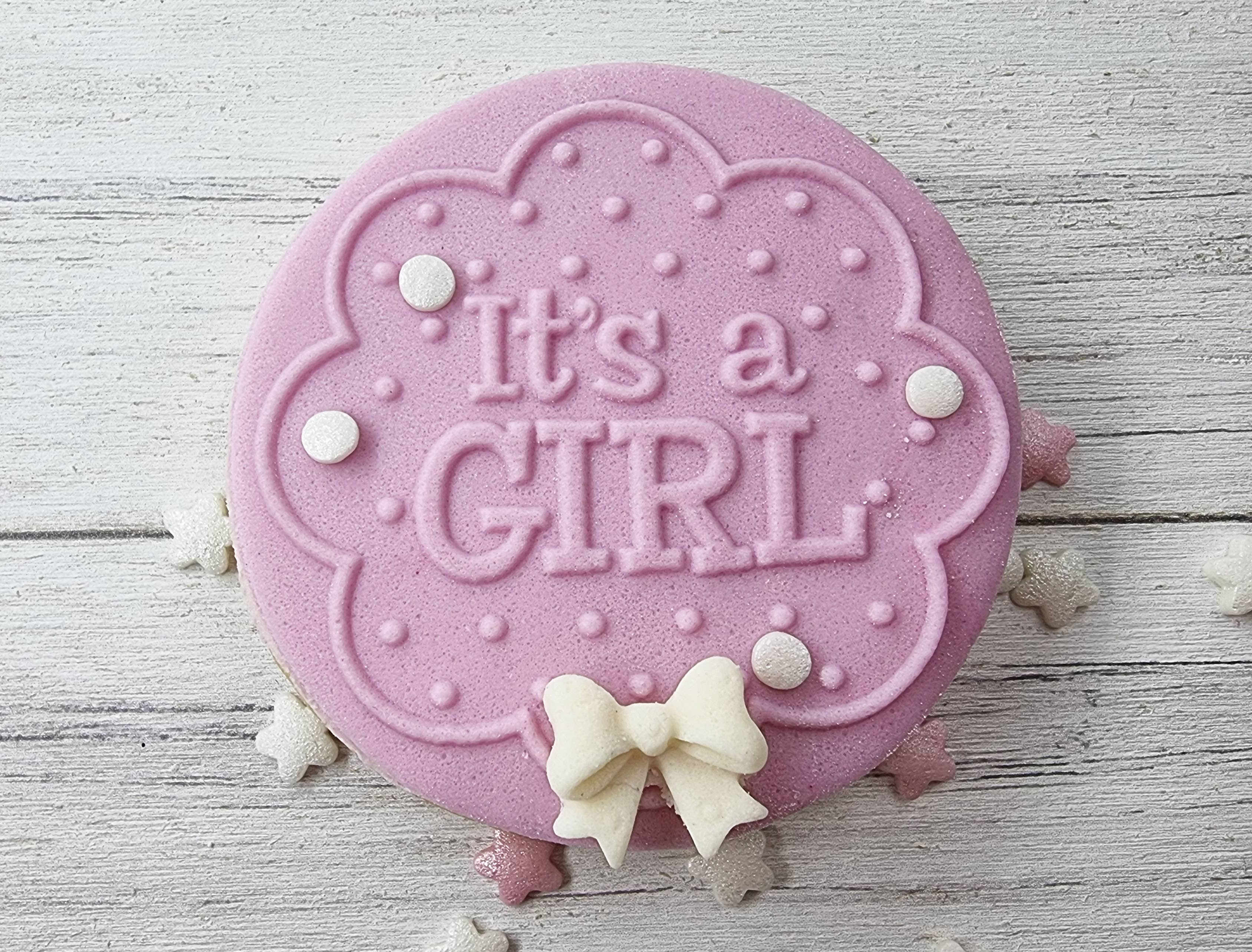 Make & Fun It's a Girl Baby Shower Arrival Gender Reveal Fondant Embosser, Cookie Debosser