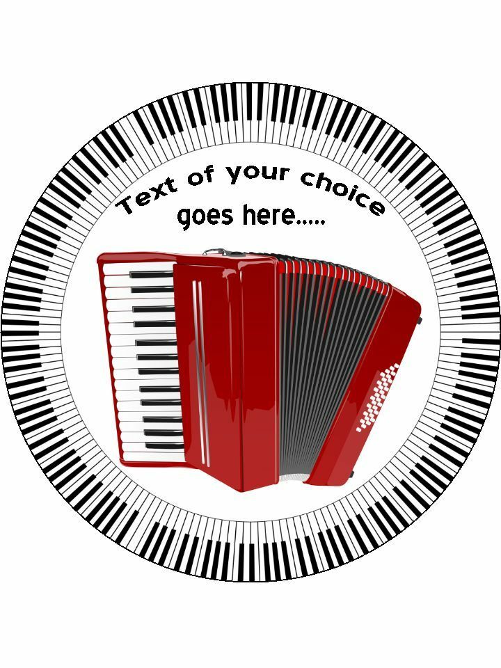 Accordion Musical Music Notes Keys Personalised Edible Cake Topper Round Icing Sheet - The Cooks Cupboard Ltd