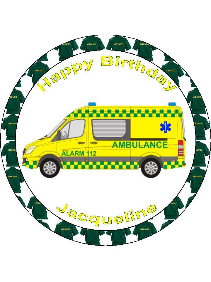 Ambulance emergency service Personalised Edible Cake Topper Round Icing Sheet - The Cooks Cupboard Ltd