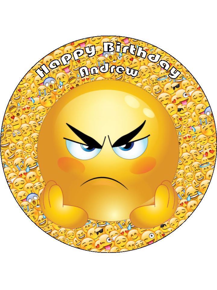 Angry Face Emoji Emojicon Personalised Edible Cake Topper Round Icing Sheet - The Cooks Cupboard Ltd