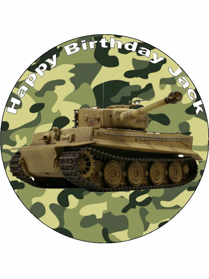 Army Tank Camo green brown Personalised Edible Cake Topper Round Icing Sheet - The Cooks Cupboard Ltd