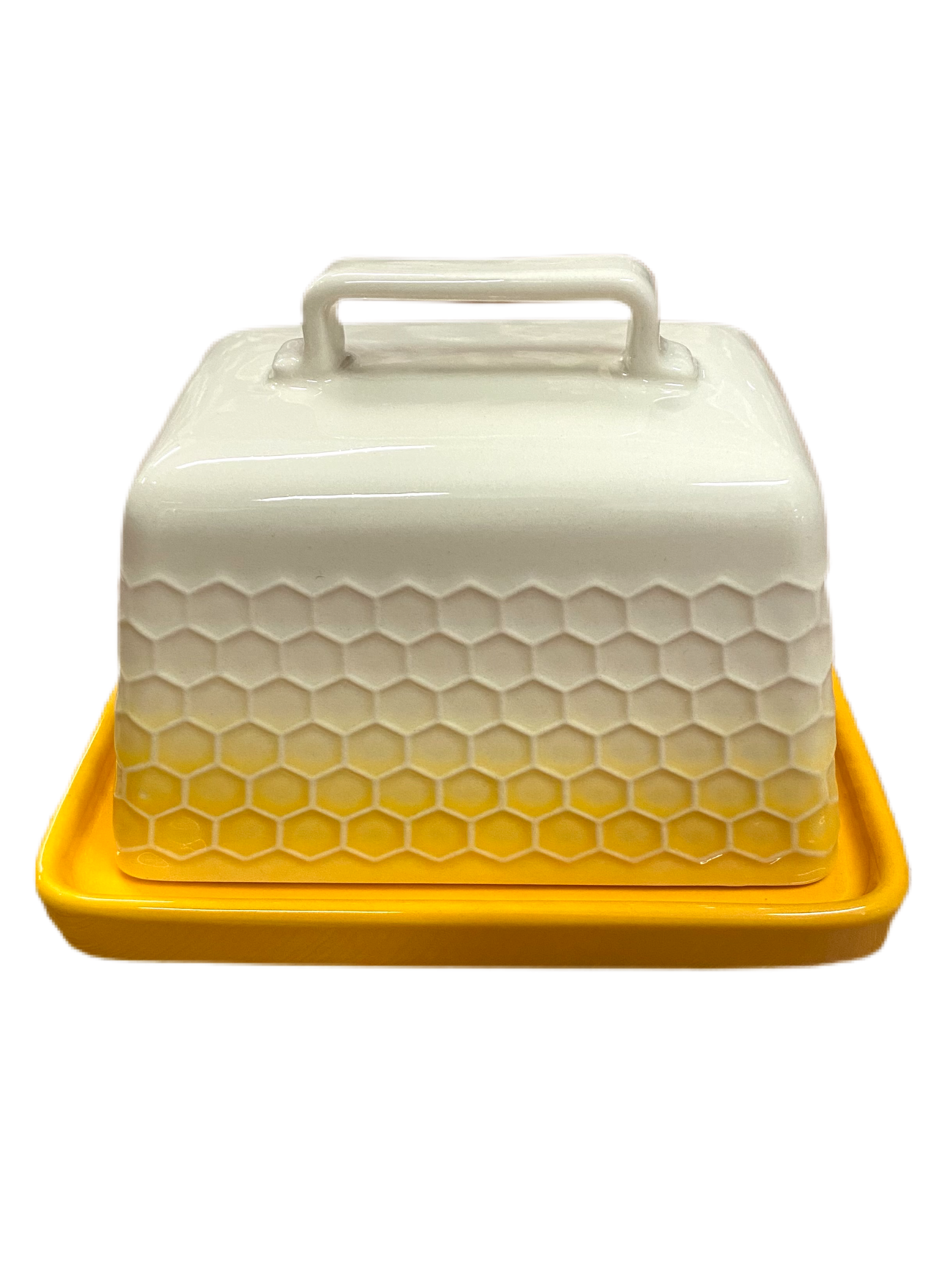Kitchen Pantry – Honeycomb Design Butter Dish  – Yellow - Kate's Cupboard