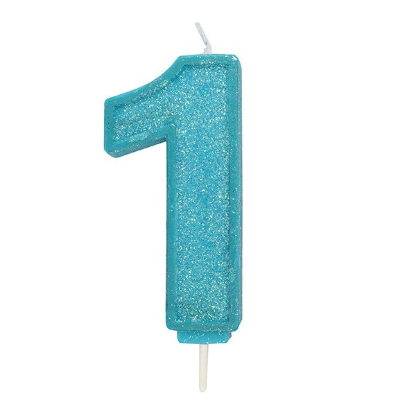 BLUE SPARKLE NUMERAL CANDLE - NUMBER 1 - 70MM - The Cooks Cupboard Ltd