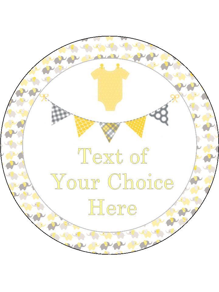 Baby Shower Neutral Lemon Grey Personalised Edible Cake Topper Round Icing Sheet - The Cooks Cupboard Ltd