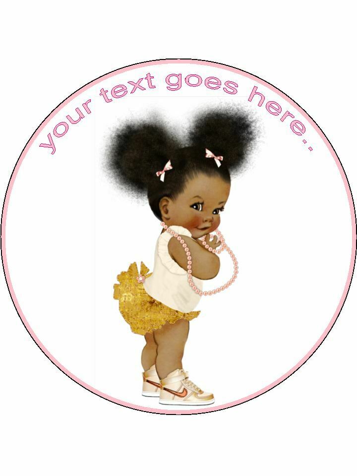 Baby afro puff baby girl pink Personalised Edible Cake Topper Round Icing Sheet - The Cooks Cupboard Ltd