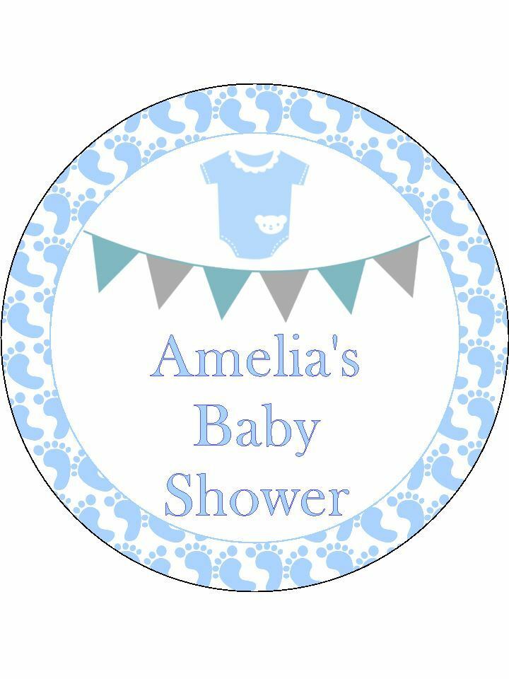Baby shower baby boy blue grey Personalised Edible Cake Topper Round Icing Sheet - The Cooks Cupboard Ltd