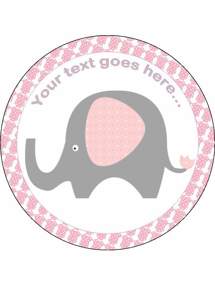 Baby shower girly elephant grey Personalised Edible Cake Topper Round Icing Sheet - The Cooks Cupboard Ltd