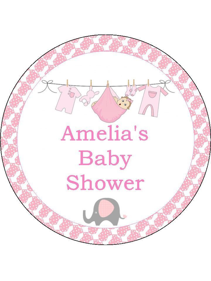 Baby shower pink girly elephant Personalised Edible Cake Topper Round Icing Sheet - The Cooks Cupboard Ltd