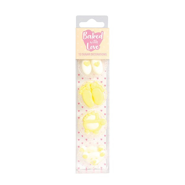Baked with Love Baby Edible Cupcake Decorations Lemon & White - The Cooks Cupboard Ltd
