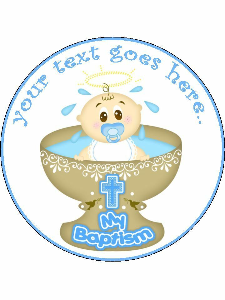 Baptism Baptise Blue baby Personalised Edible Cake Topper Round Icing Sheet - The Cooks Cupboard Ltd