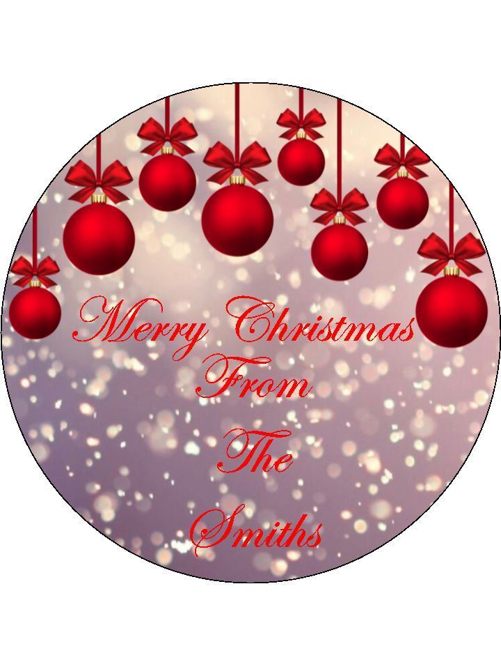 Baubles Christmas xmas Personalised Edible Cake Topper Round Icing Sheet - The Cooks Cupboard Ltd