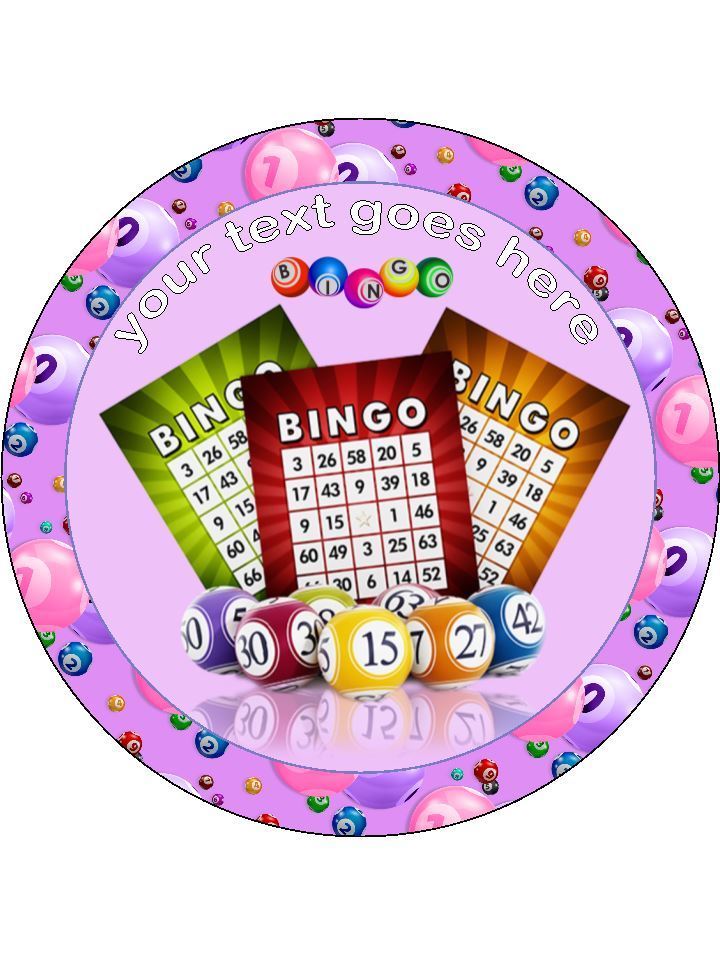 Bingo Cards Balls Lilac Personalised Edible Cake Topper Round Icing Sheet - The Cooks Cupboard Ltd
