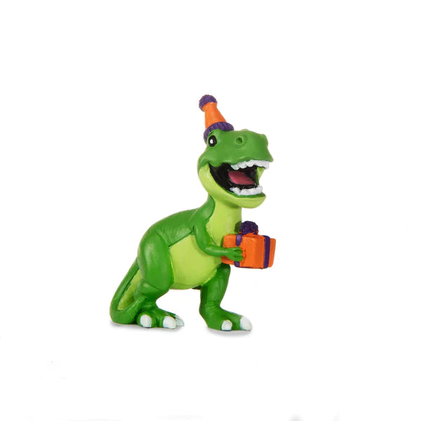 Birthday Dinosaur Holding Gift Cake Topper