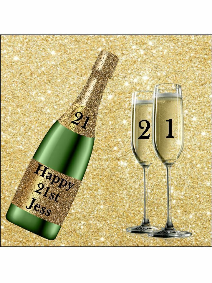 Birthday champagne bottle Personalised Edible Cake Topper Square Icing Sheet - The Cooks Cupboard Ltd