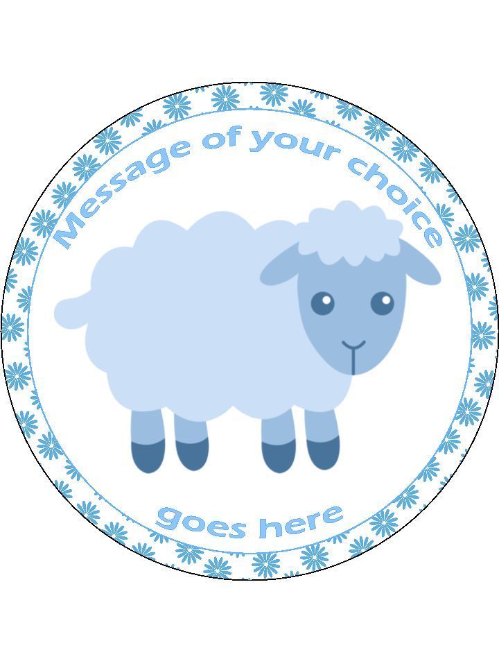 Blue Lamb Baby Shower Christening Personalised Edible Cake Topper Round Icing Sheet - The Cooks Cupboard Ltd