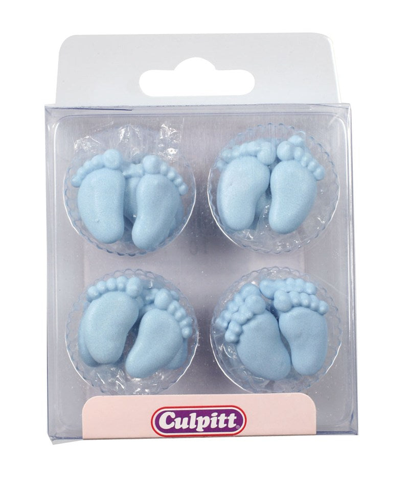 Blue Pairs of Baby Feet Sugar Pipings Edible Cake or Cupcake Toppers - The Cooks Cupboard Ltd