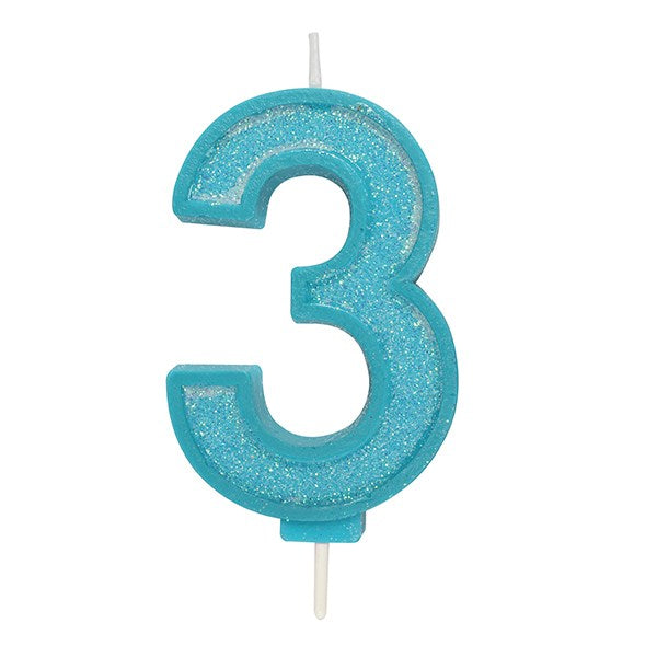 Blue Sparkle Numeral Candle - Number 3 - 70mm - The Cooks Cupboard Ltd