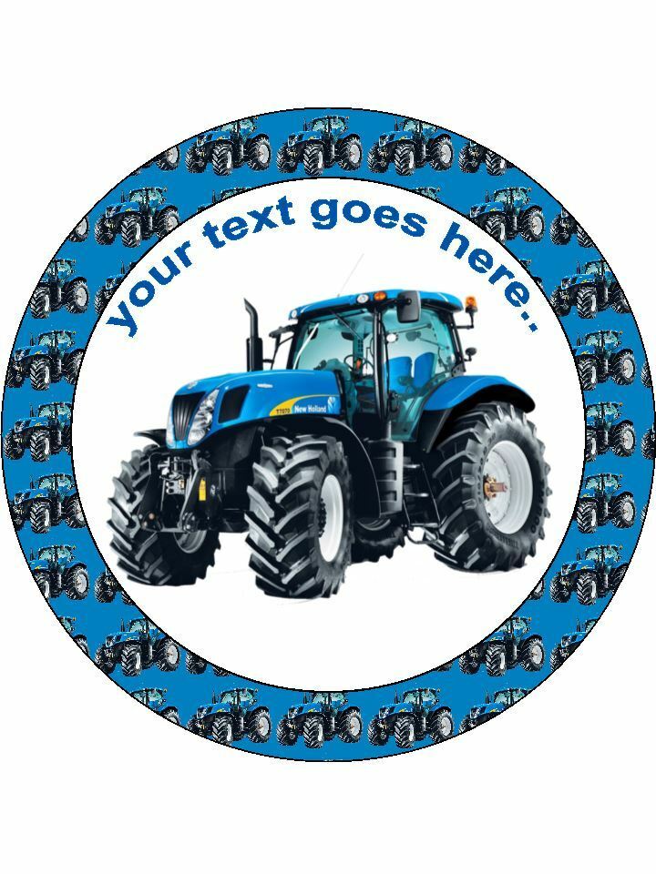 Blue tractor farm Farmer Personalised Edible Cake Topper Round Icing Sheet - The Cooks Cupboard Ltd