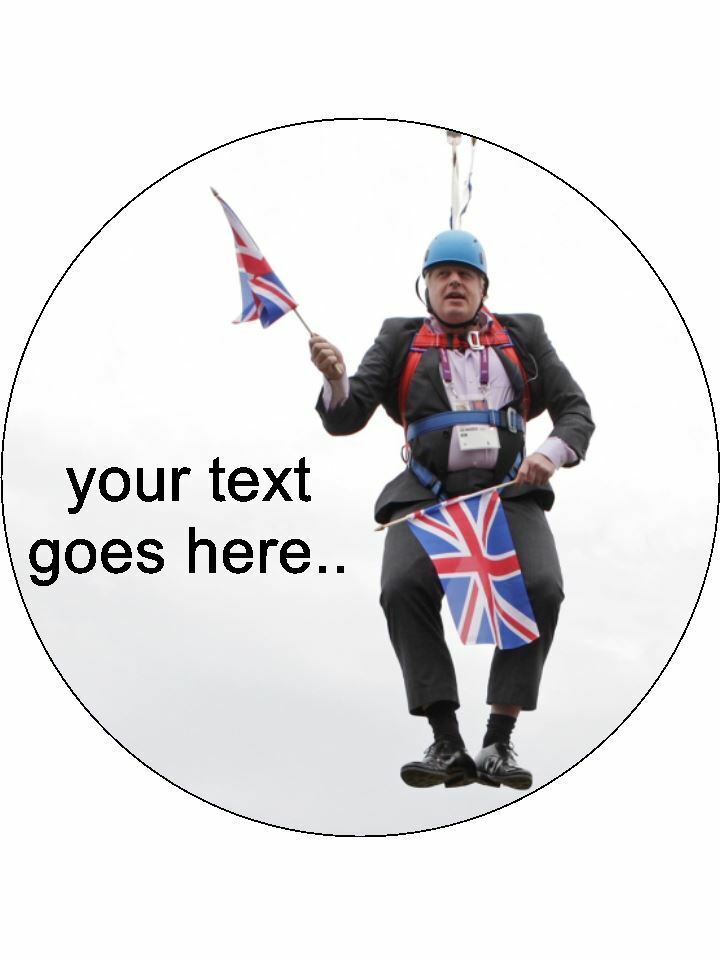 Boris Johnson MP harness Union Jack Personalised Edible Cake Topper Round Icing Sheet - The Cooks Cupboard Ltd