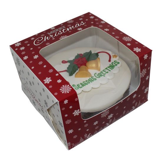 Christmas Cake Box with Window Red with Snowflake Design Square 8" - The Cooks Cupboard Ltd
