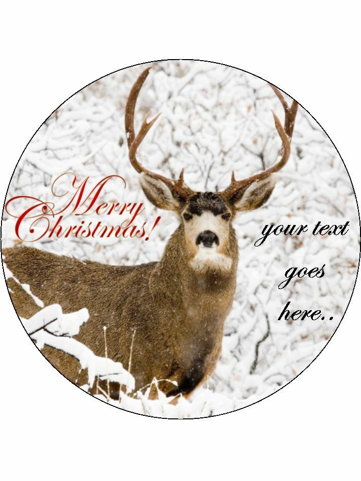 Christmas stag merry xmas Personalised Edible Cake Topper Round Icing Sheet - The Cooks Cupboard Ltd