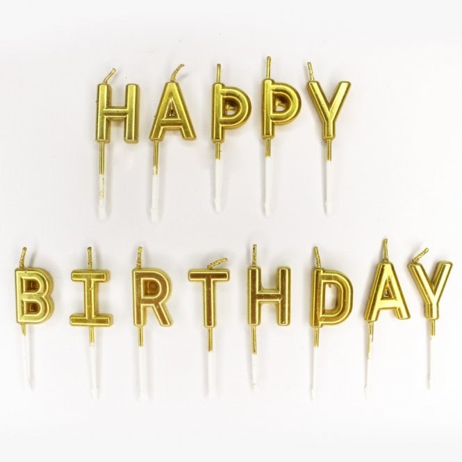 Classic Gold 'Happy Birthday' Celebration Birthday Cake Candles - Kate's Cupboard