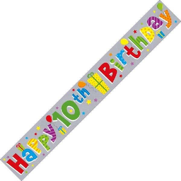 Colourful Multi - Colour Age 10 10th Birthday Celebration Happy Birthday Banner