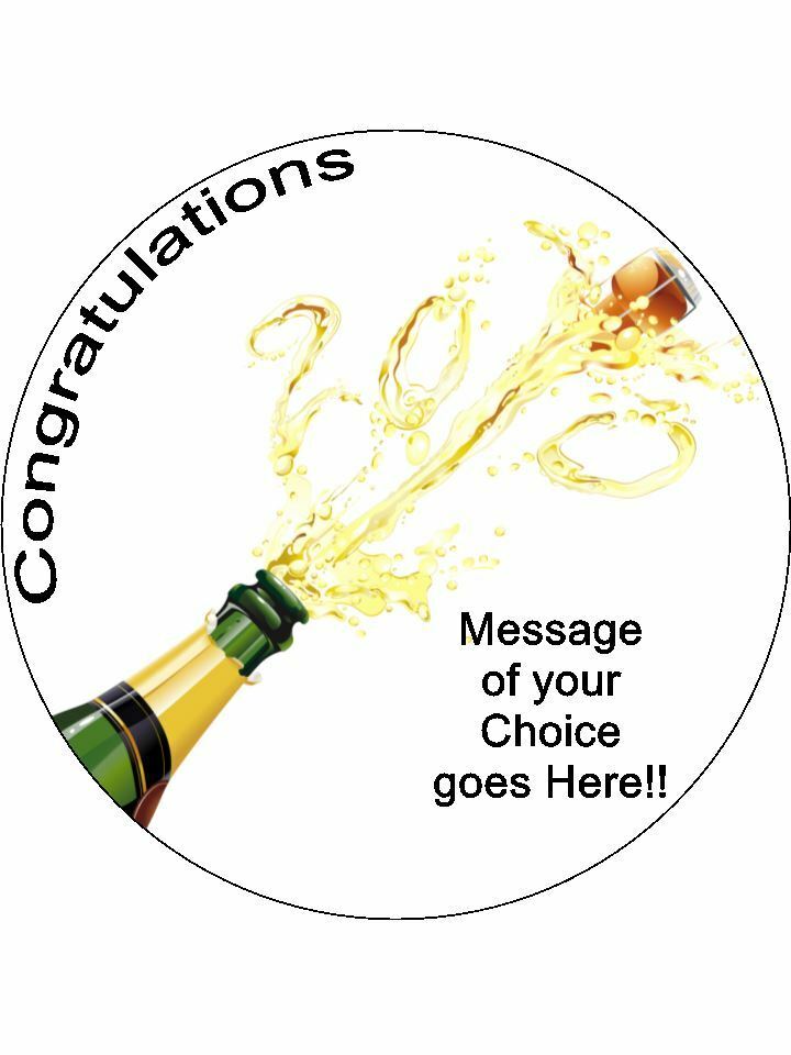 Congratulations Champagne Pop Personalised Edible Cake Topper Round Icing Sheet - The Cooks Cupboard Ltd
