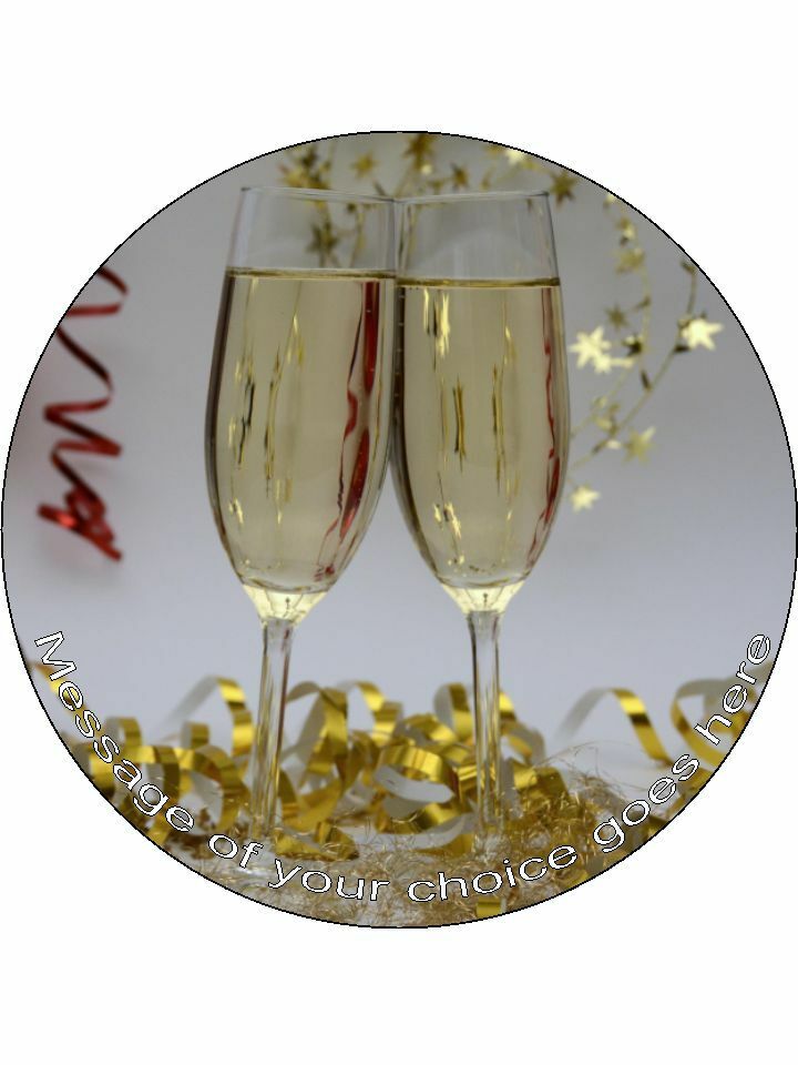 Congratulations Champers Champagne Personalised Edible Cake Topper Round Icing Sheet - The Cooks Cupboard Ltd