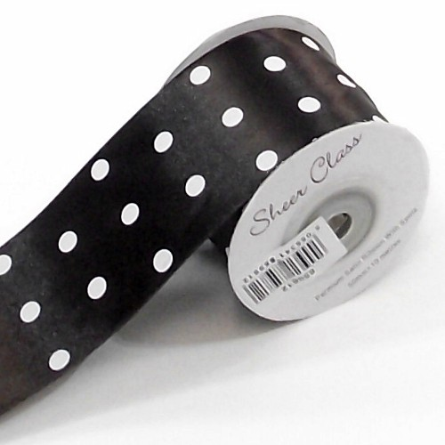 Satin Ribbon with Polka Dot Spots 50mm - Dark Brown - The Cooks Cupboard Ltd