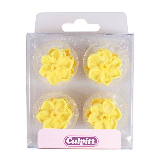 Daffodil Edible Sugar Pipings Cake or Cupcake Decorations x 12