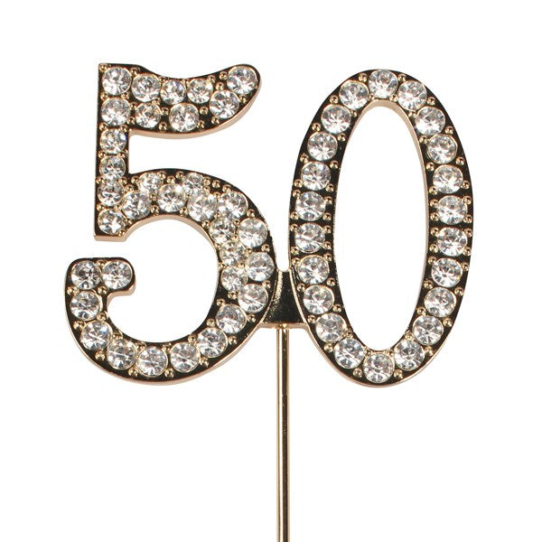 Diamante No 50 - Gold Colour Wire Instant Cake Topper - The Cooks Cupboard Ltd