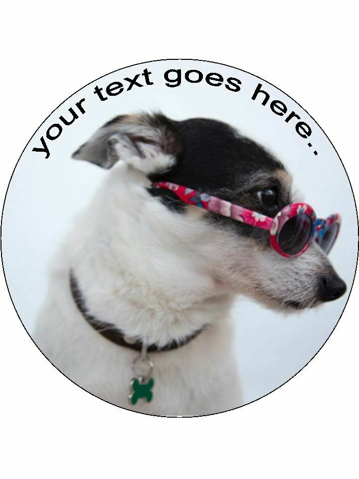 Dog in Sunglasses Cool Pup Personalised Edible Cake Topper Round Icing Sheet - The Cooks Cupboard Ltd