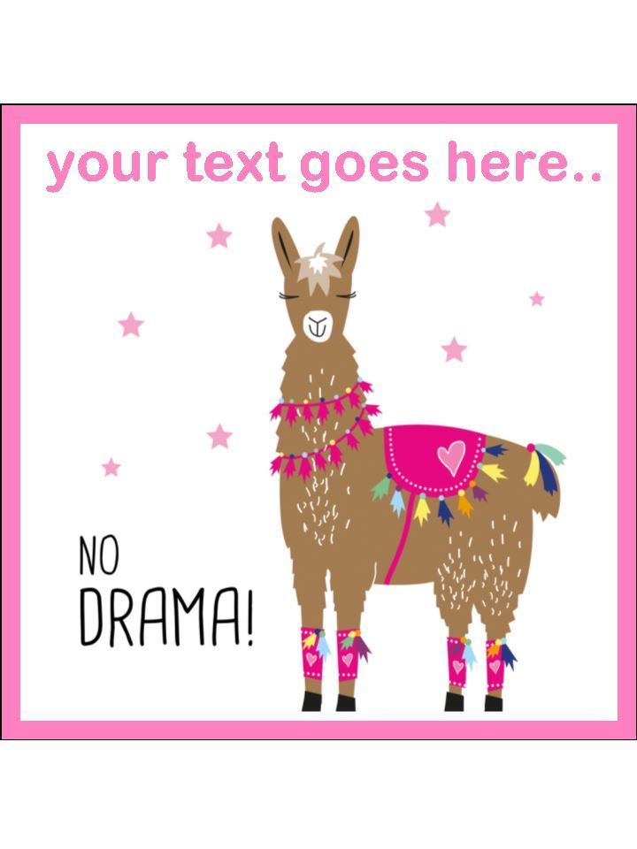 Drama Llama Girly Pink Personalised Edible Cake Topper Square Icing Sheet - The Cooks Cupboard Ltd