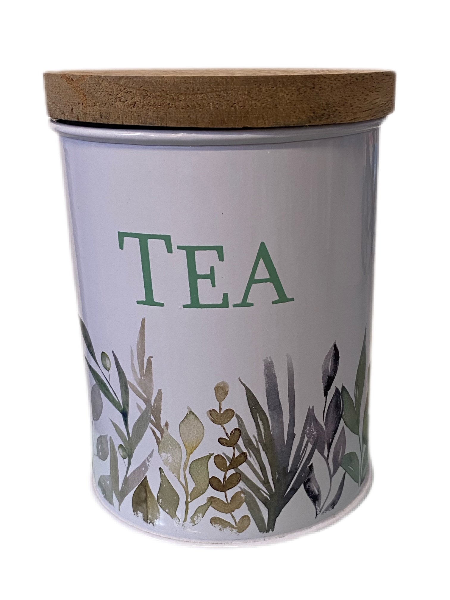Olive Grove Printed Metal Storage cannister with Wooden Lid - Tea - The Cooks Cupboard Ltd