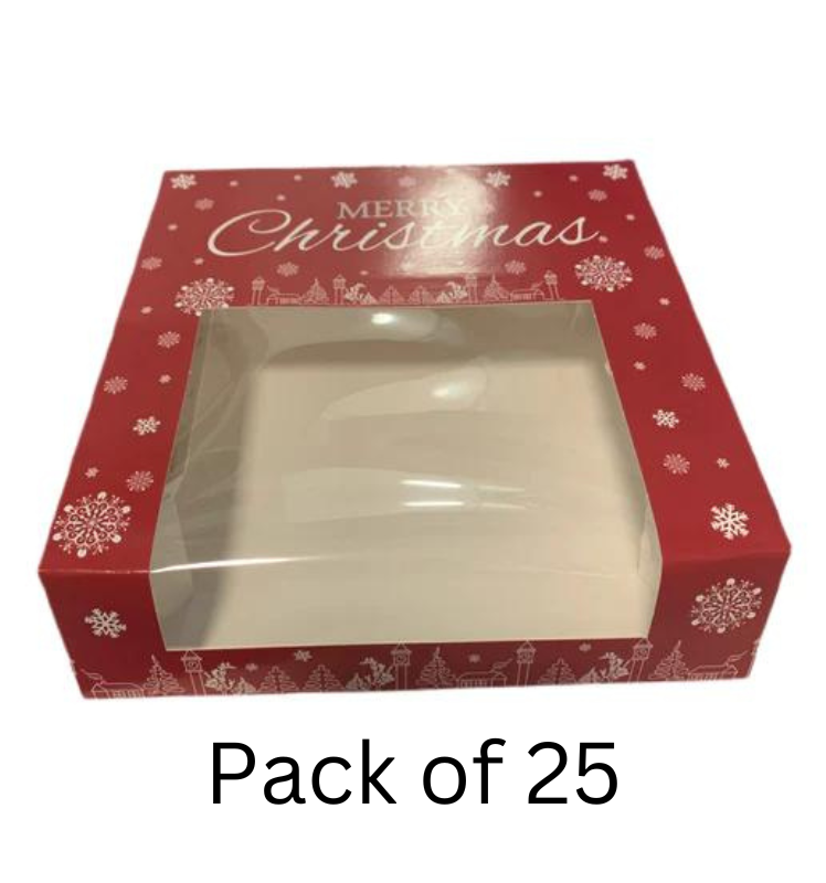 Bulk Pack of 25 - Christmas Treat Box with window - Perfect for Mince Pies, Brownies, Cookies & more