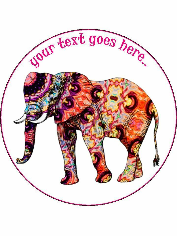 Elephant colourful pattern Personalised Edible Cake Topper Round Icing Sheet - The Cooks Cupboard Ltd