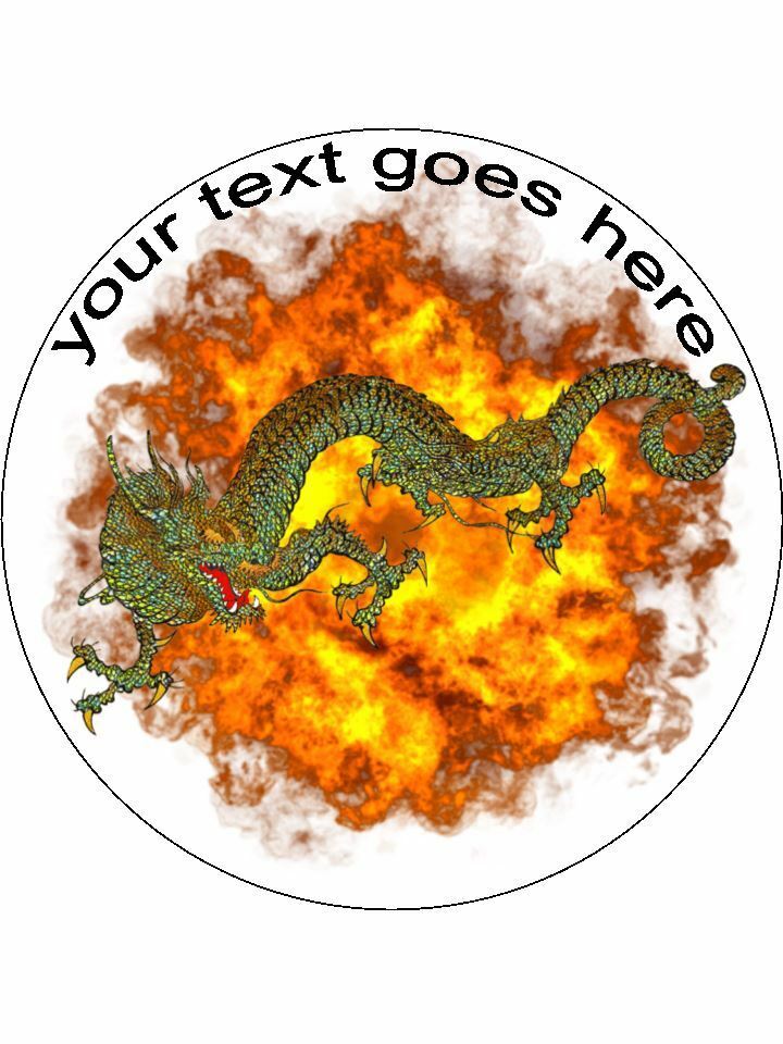 Fire Breathing Dragon Fantasy Personalised Edible Cake Topper Round Icing Sheet - The Cooks Cupboard Ltd