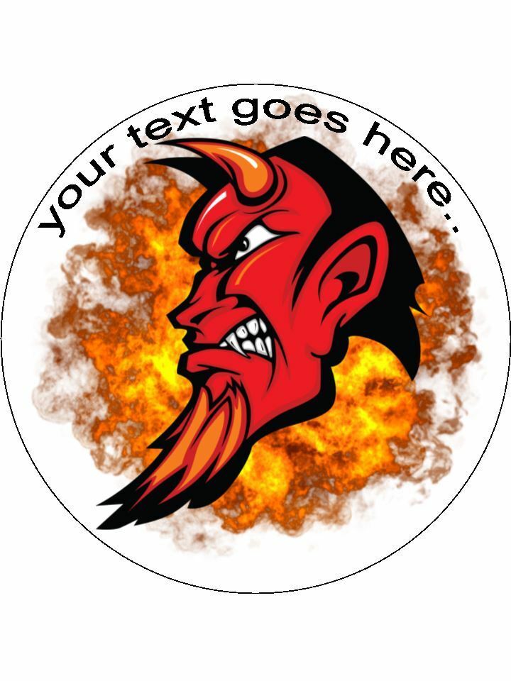 Fire Devil Evil naughty Personalised Edible Cake Topper Round Icing Sheet - The Cooks Cupboard Ltd