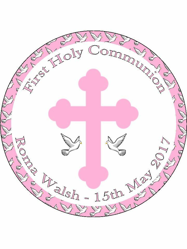 First Holy communion pink Personalised Edible Cake Topper Round Icing Sheet - The Cooks Cupboard Ltd