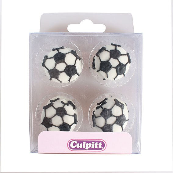 Football Edible Sugar Pipings for cakes or cupcakes Pack of 12 - The Cooks Cupboard Ltd