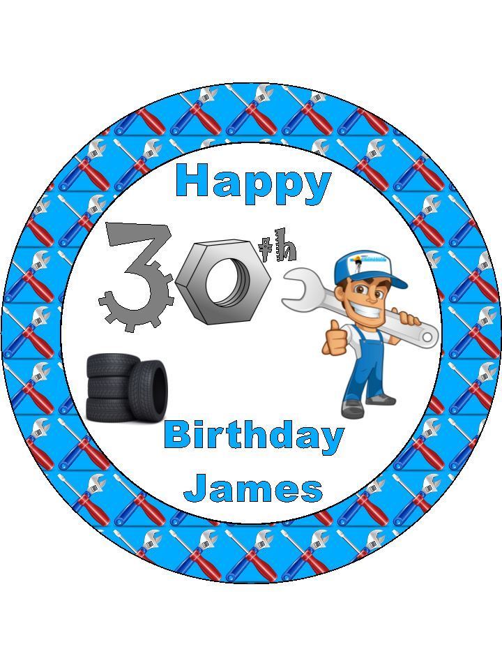 Garage mechanic car tools Personalised Edible Cake Topper Round Icing Sheet - The Cooks Cupboard Ltd